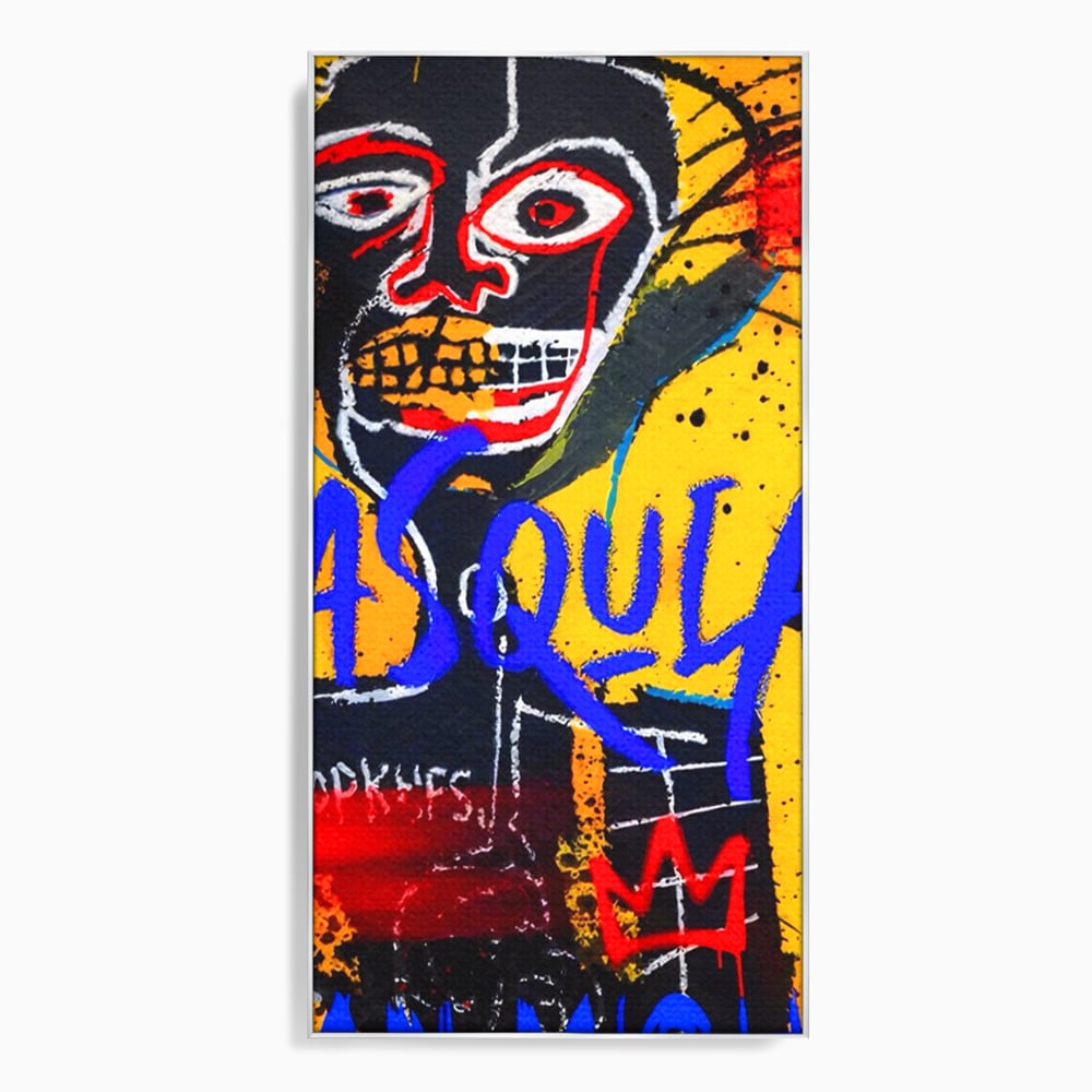 Tablou canvas cu tablou canvas cu portret stil graffiti, in rama de aluminiu argintiu